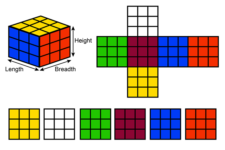 To measure the surface area of a cube you need to separate each face and add them up